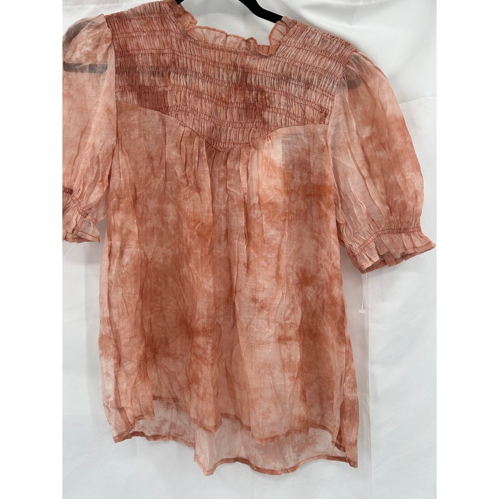 by the River Women's Peach Tie-Dye M Smocked Ruffle Puff Sleeve Blouse Top